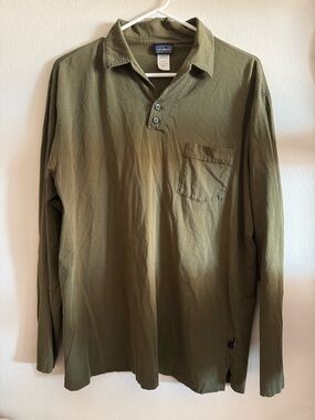 Patagonia Men's Long-Sleeve Olive Green Cotton Shirt